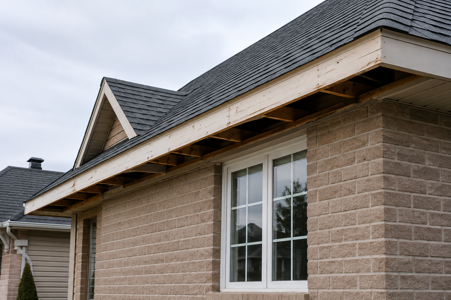 House roof with exposed rafters
